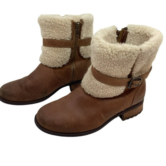 UGG Australia Blayre ll Womens Suede Shearling Cuff Leather Ankle Boots 8.5 - Picture 1 of 11